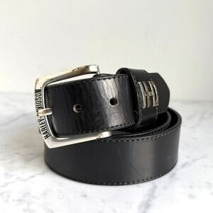 Harley-Davidson Black Leather Belt Silver Buckle Made in USA